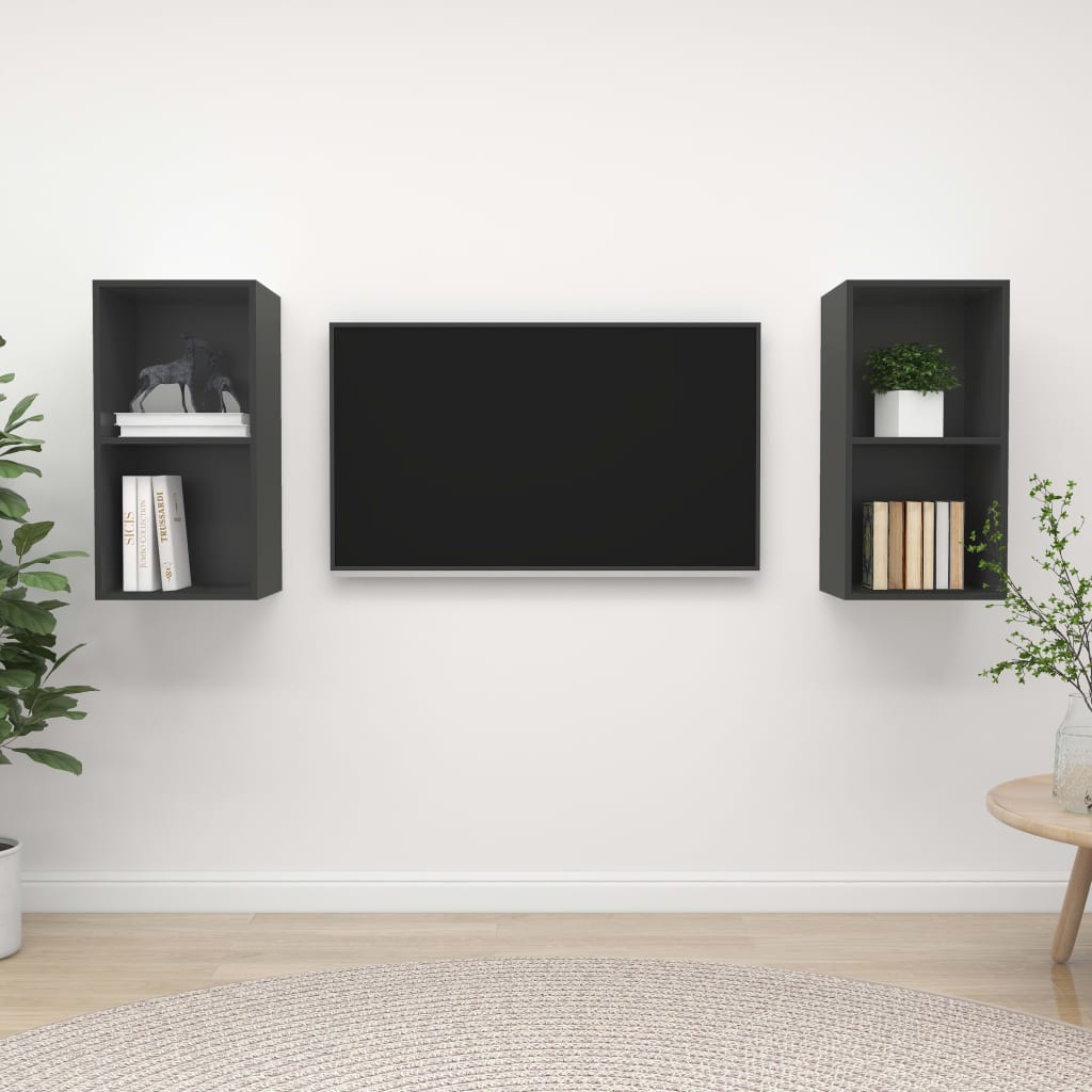 vidaXL Nástenné TV skrinky 2 ks, sivé, kompozitné drevo