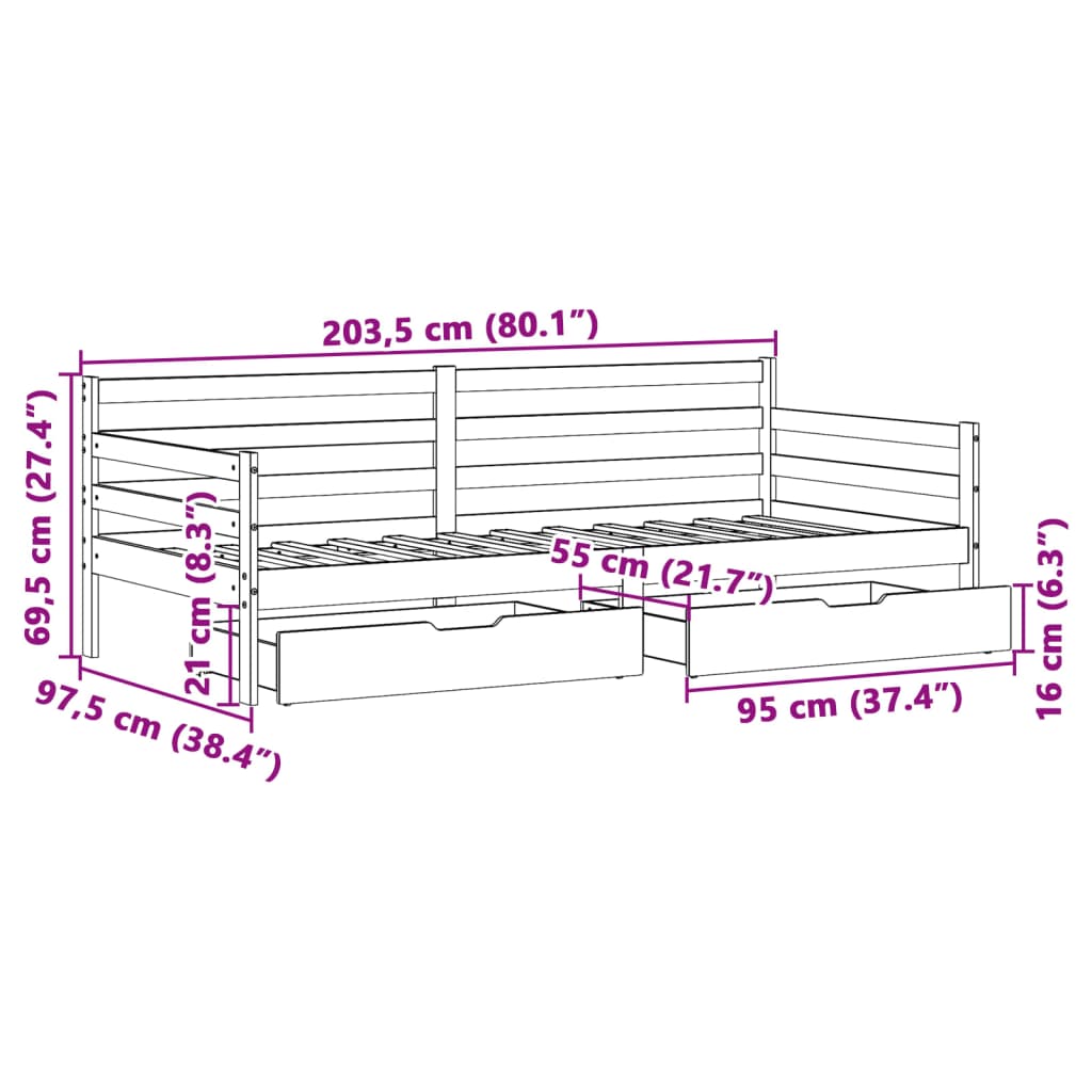 vidaXL Denná posteľ so zásuvkami 90x200 cm masívna borovica