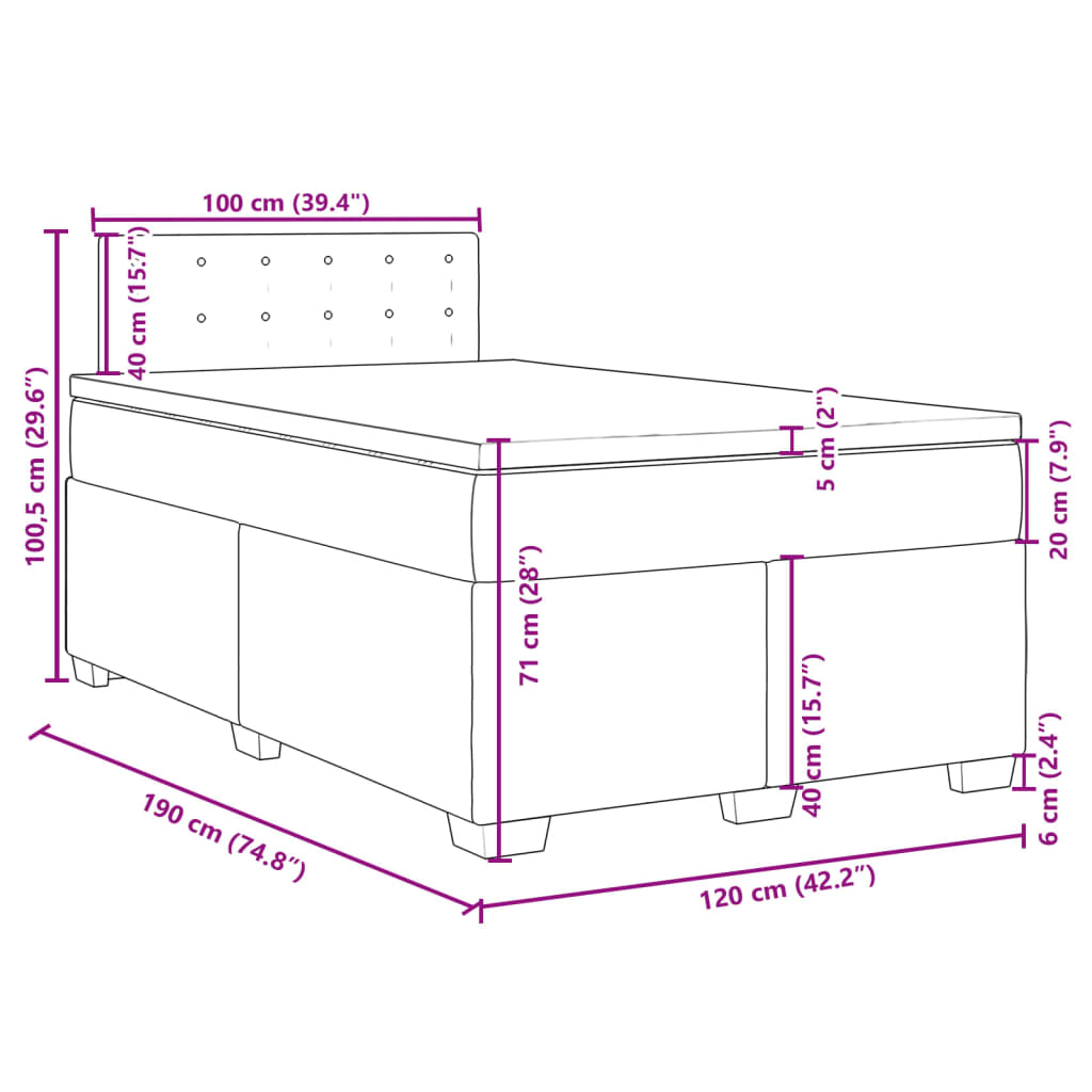 vidaXL Posteľný rám boxsping s matracom, modrá 120x190 cm, zamat