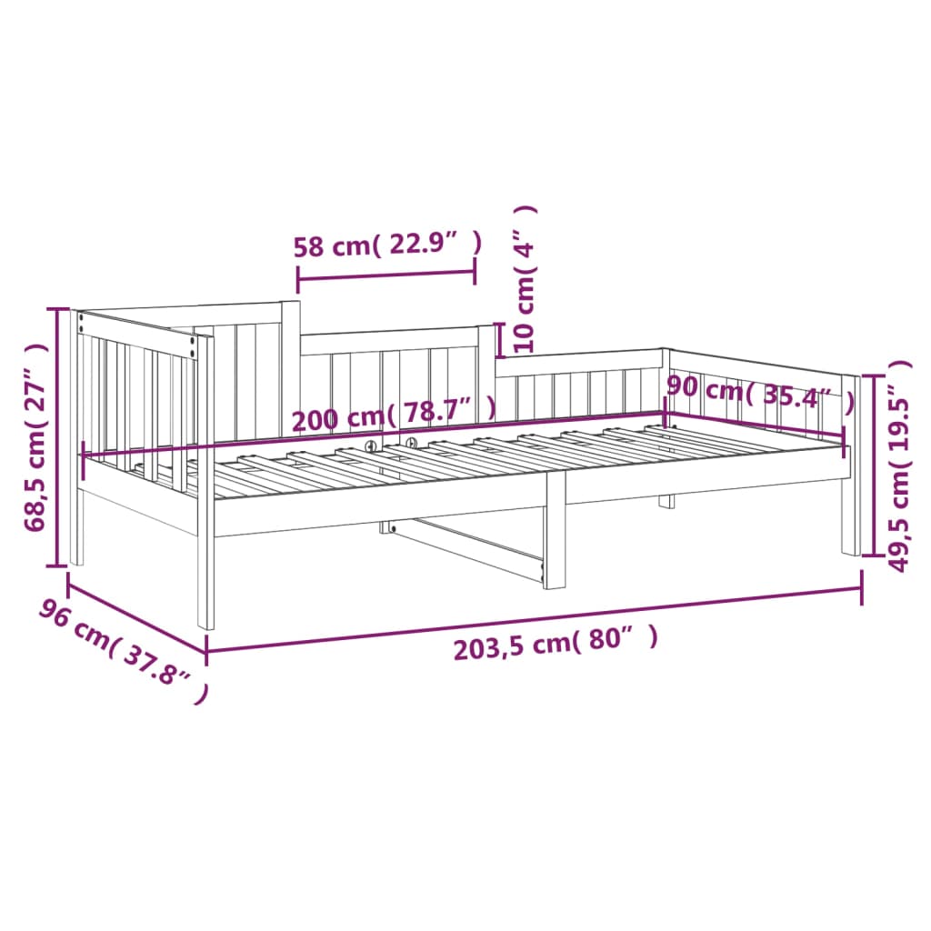 vidaXL Denná posteľ čierna 90x200 cm borovicový masív