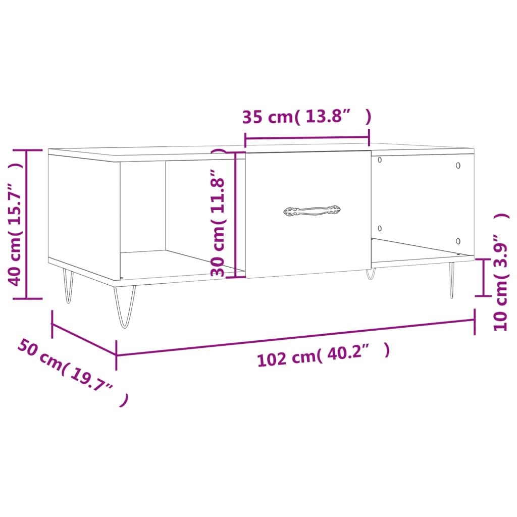 vidaXL Konferenčný stolík dymový dub 102x50x40 cm kompozitné drevo