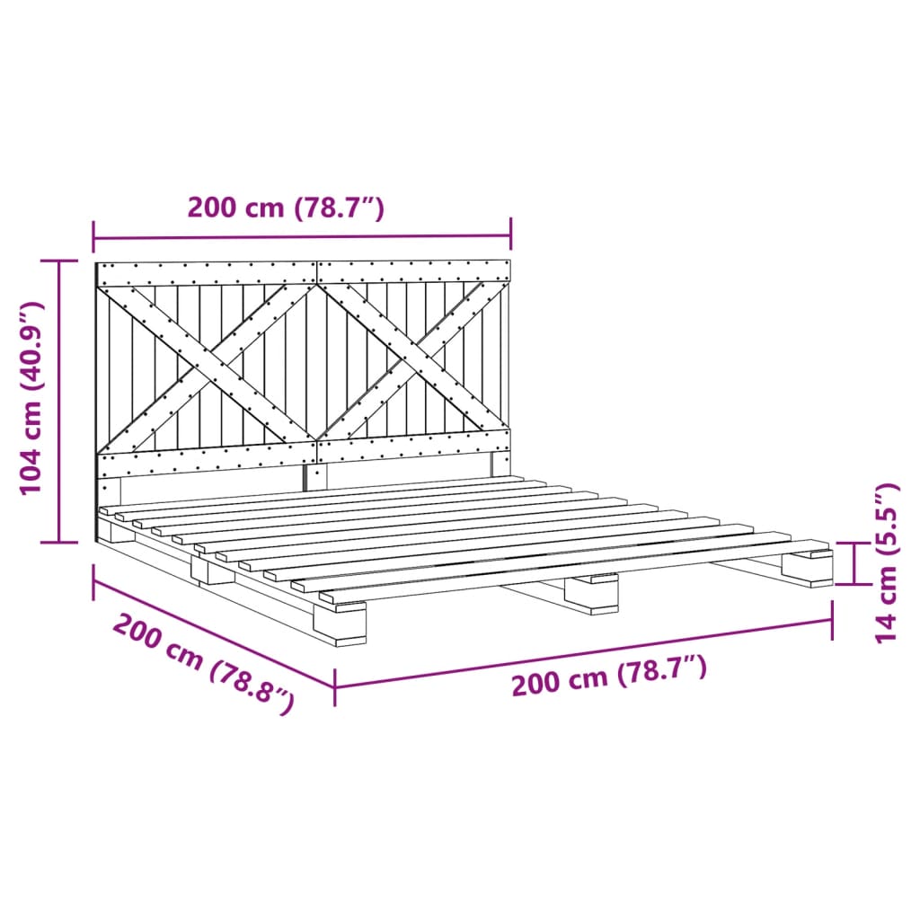 vidaXL Posteľný rám s čelom 200x200 cm masívna borovica