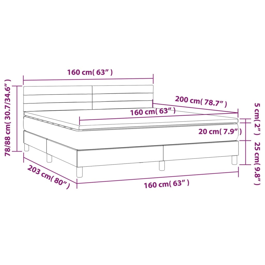 vidaXL Posteľný rám boxspring s matracom krémový 160x200 cm látka