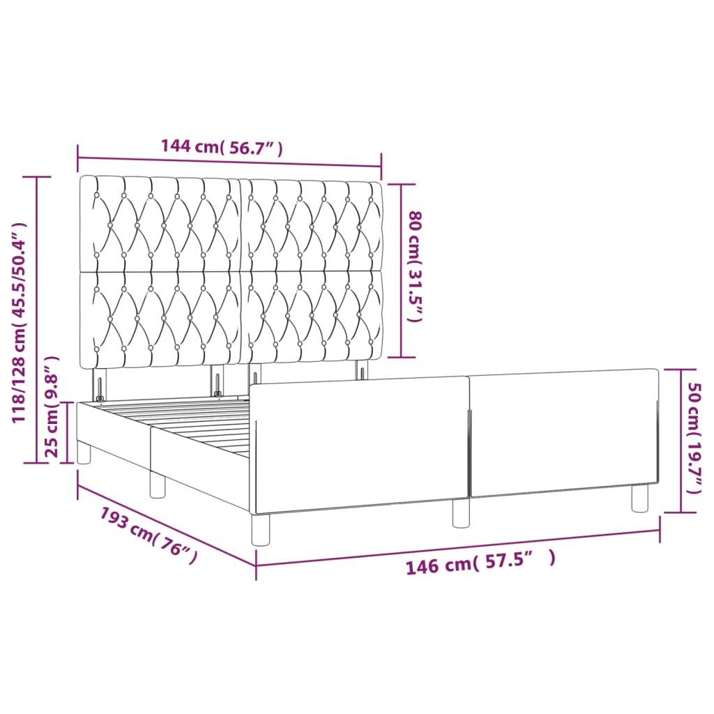 vidaXL Posteľ bez matraca tmavomodrá 140x190 cm zamat