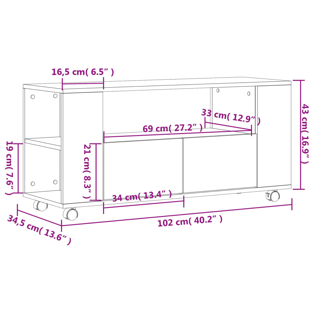 vidaXL TV skrinka sivý dub sonoma 102x34,5x43 cm kompozitné drevo