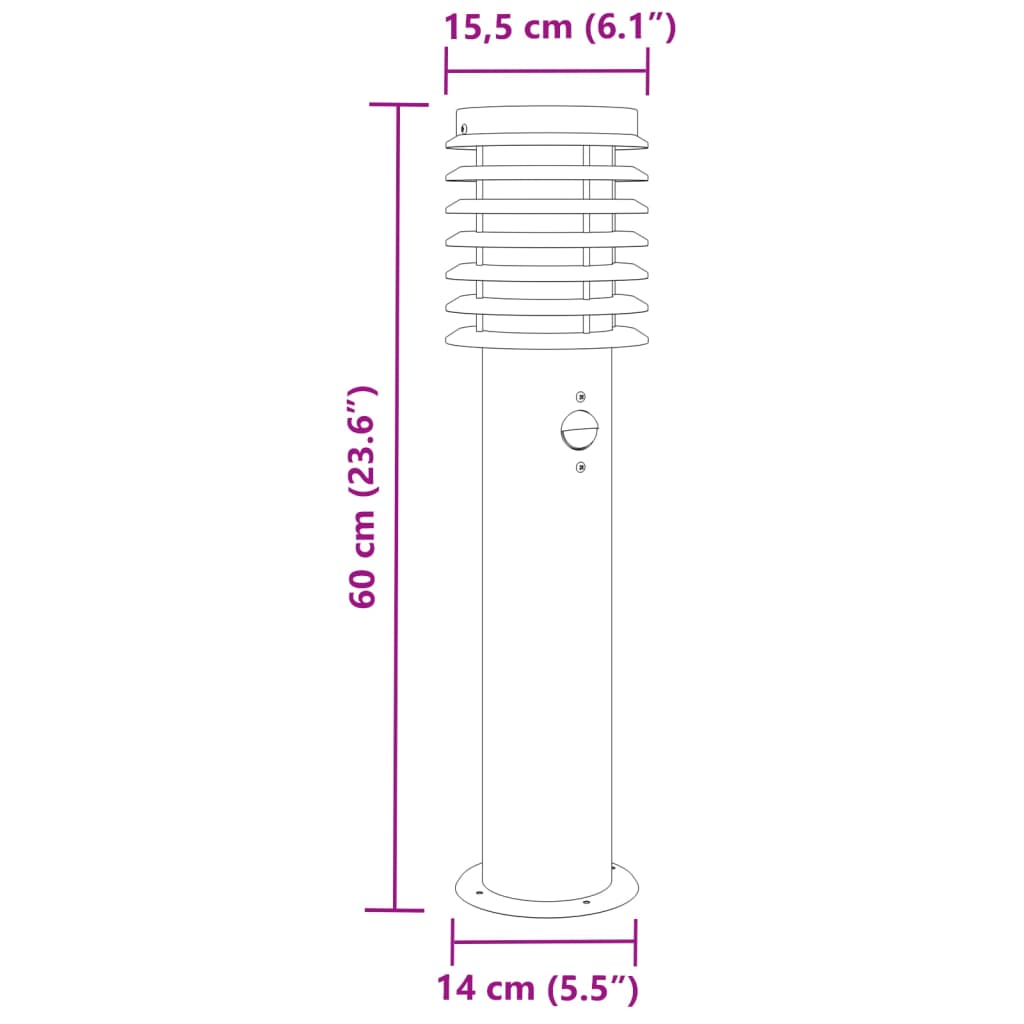 vidaXL Vonkajšia stojaca lampa senzor čierna 60 cm nehrdzavejúca oceľ