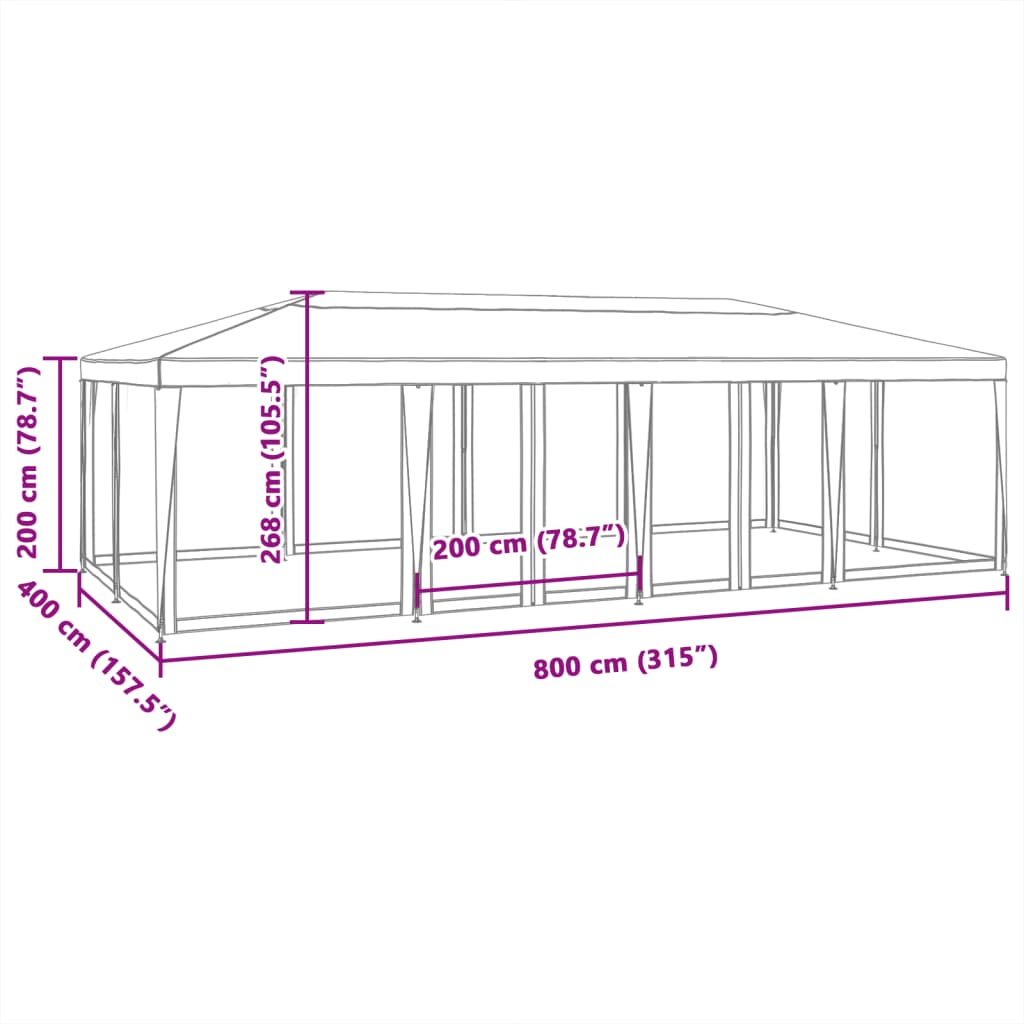 vidaXL Párty stan so 12 sieťkovanými bočnými stenami biely 8x4 m HDPE