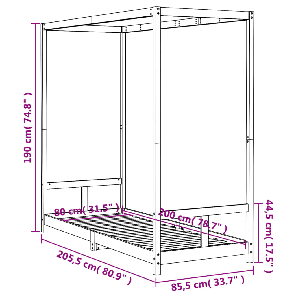 vidaXL Rám detskej postele čierny 80x200 cm masívna borovica