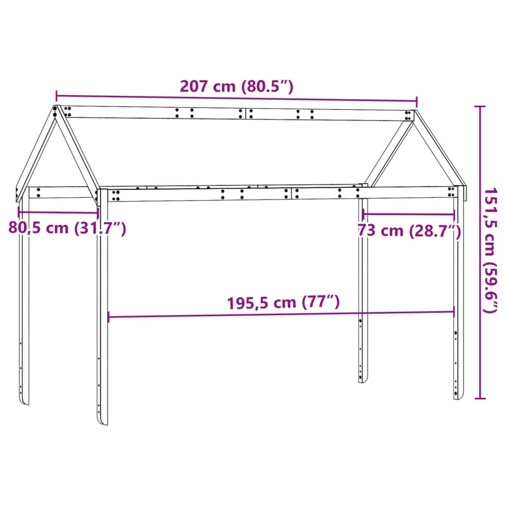 vidaXL Strecha na detskú posteľ voskovohnedá 207x80,5x151,5cm borovica