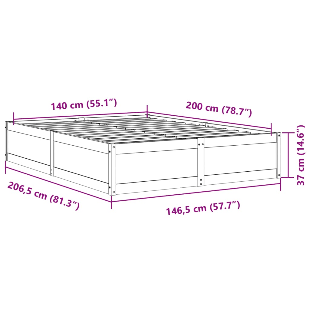 vidaXL Posteľ bez matraca 140x200 cm masívna borovica