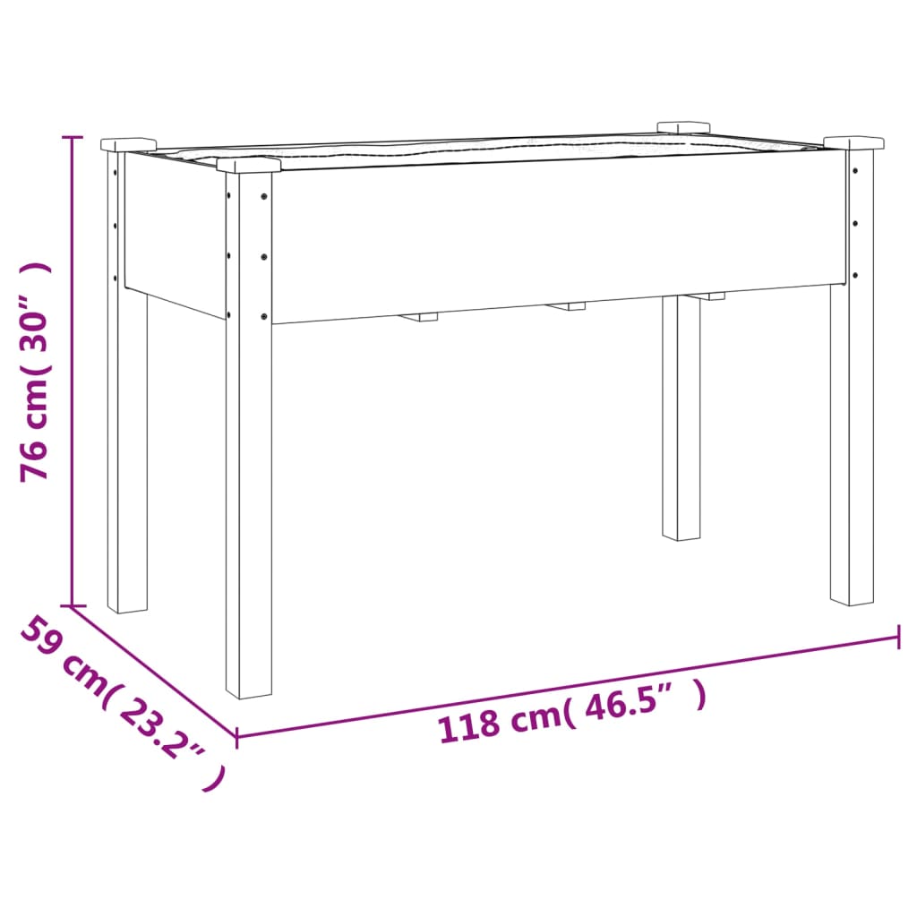 vidaXL kvetináč s vložkou 118x59x76 cm jedľový masív