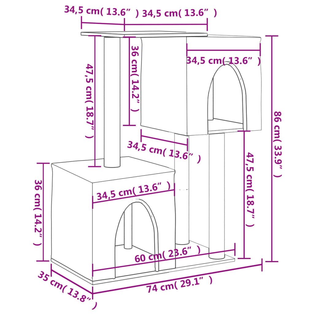 vidaXL Škrabadlo pre mačky so sisalovými stĺpikmi krémové 86 cm