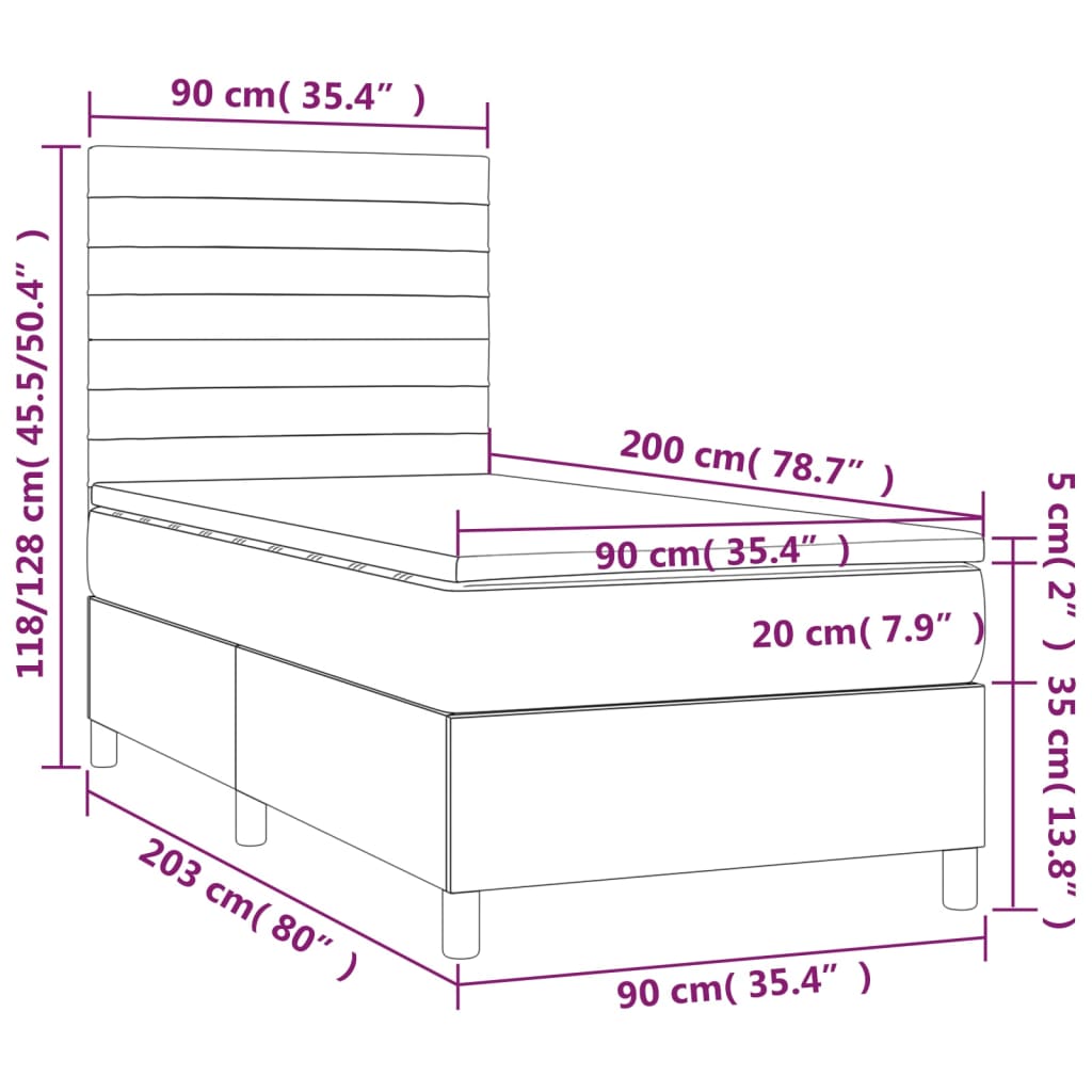 vidaXL Posteľný rám boxsping s matracom bledosivý 90x200 cm zamat