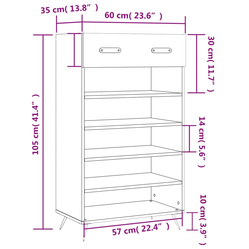 vidaXL Botník lesklý biely 60x35x105 cm spracované drevo