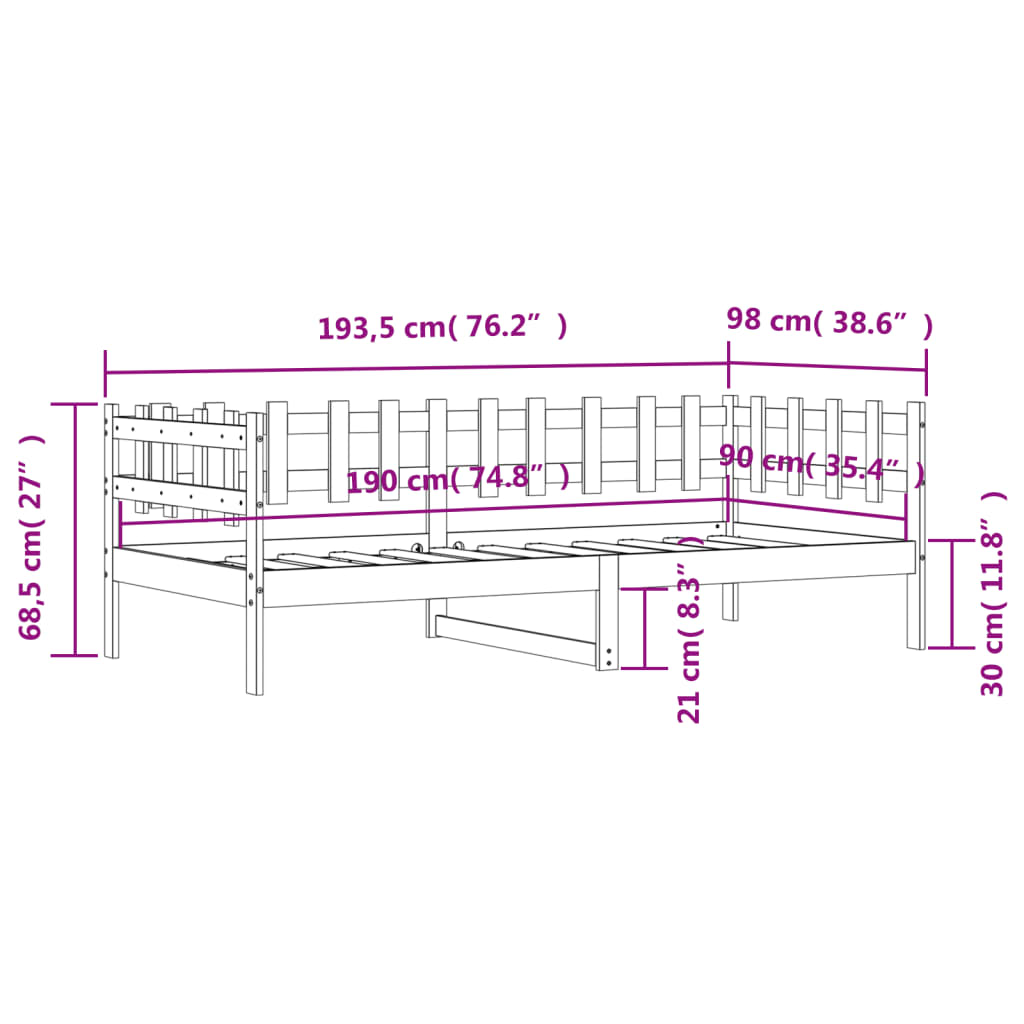 vidaXL Denná posteľ čierna 90x190 cm borovicový masív