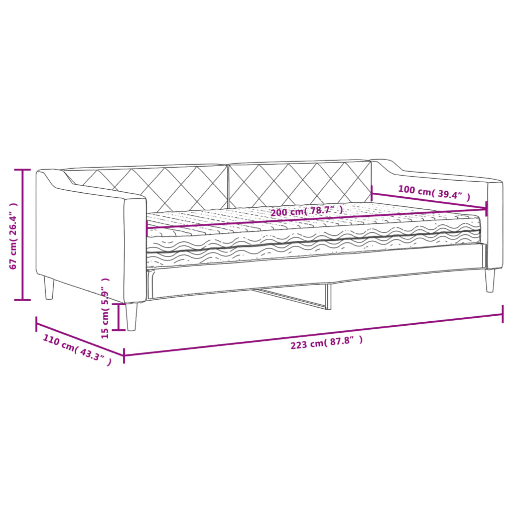 vidaXL Denná posteľ s matracom krémová 100x200 cm látka