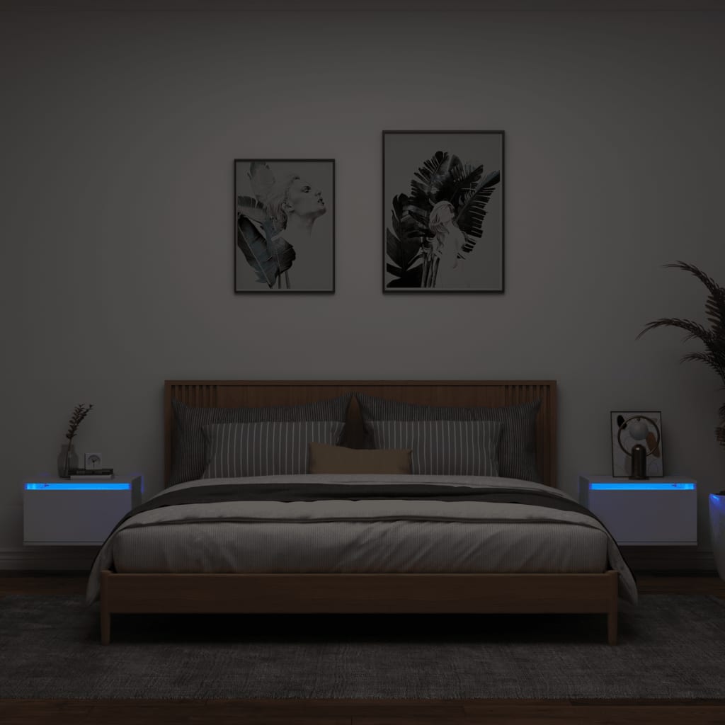 vidaXL Nástenné nočné skrinky s LED osvetlením 2 ks biele