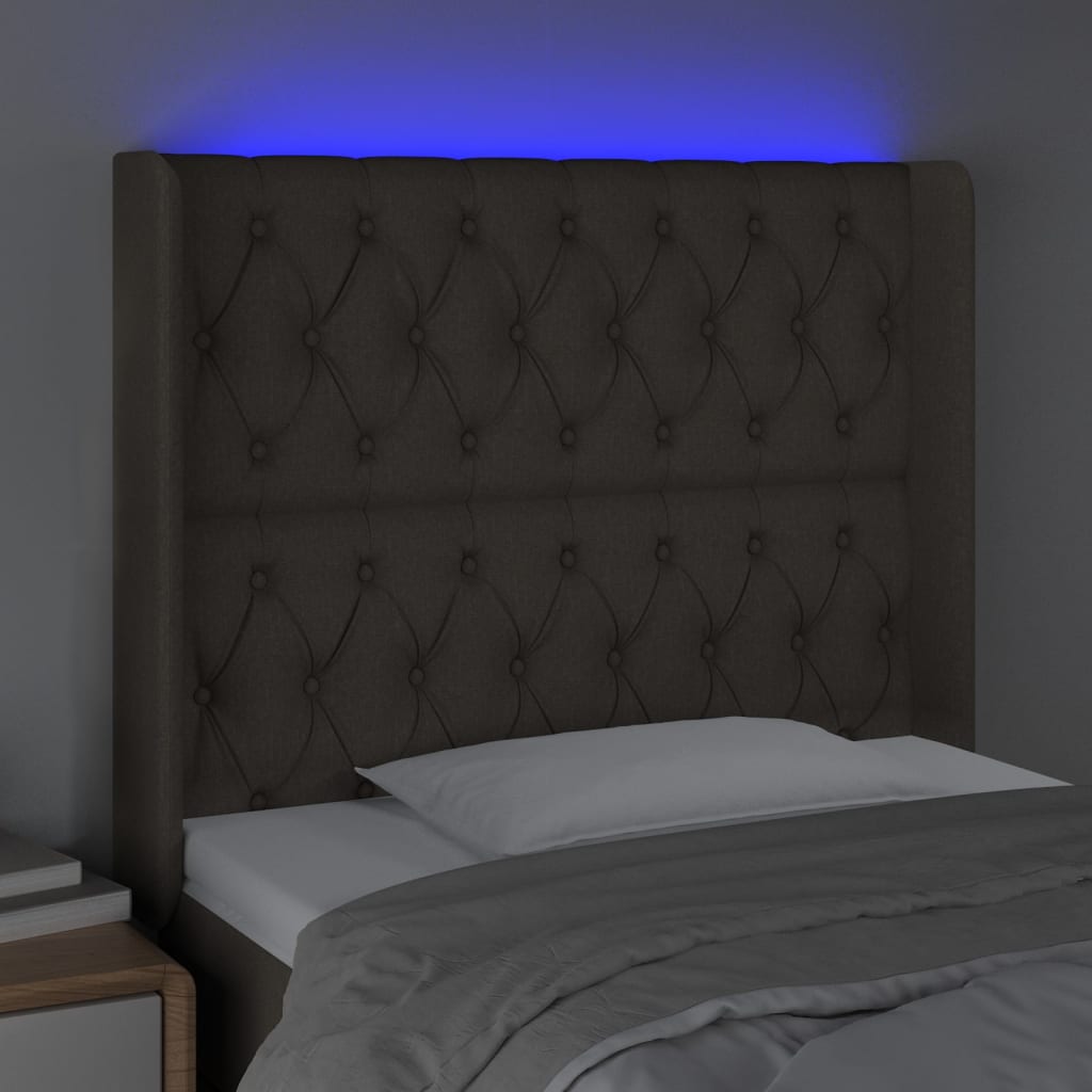 vidaXL Čelo postele s LED sivohnedé 93x16x118/128 cm látka