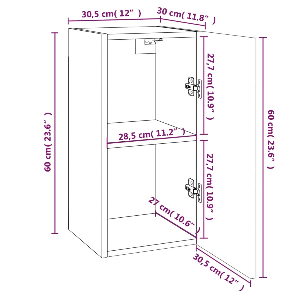 vidaXL TV skrinky 4 ks dymový dub 30,5x30x60 cm spracované drevo