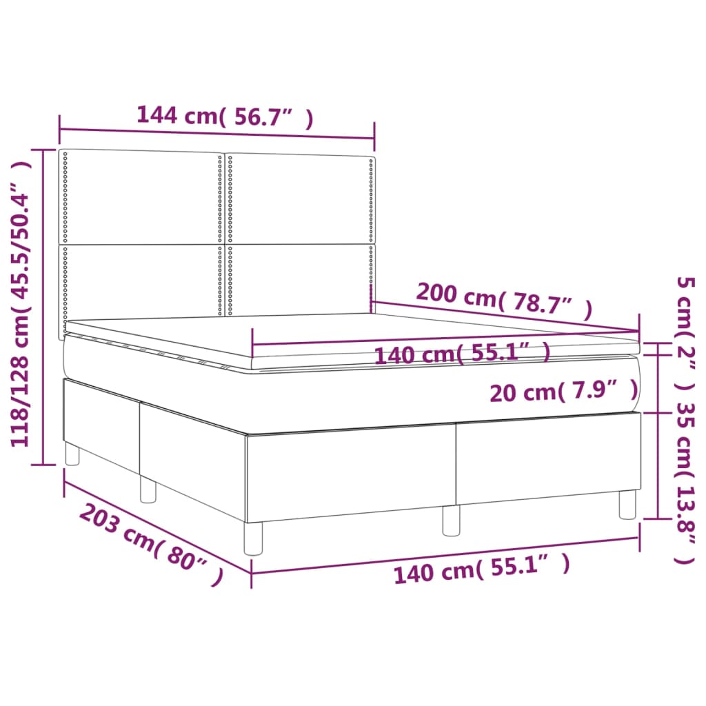 vidaXL Boxspring posteľ s matracom a LED hnedá 140x200 cm umelá koža