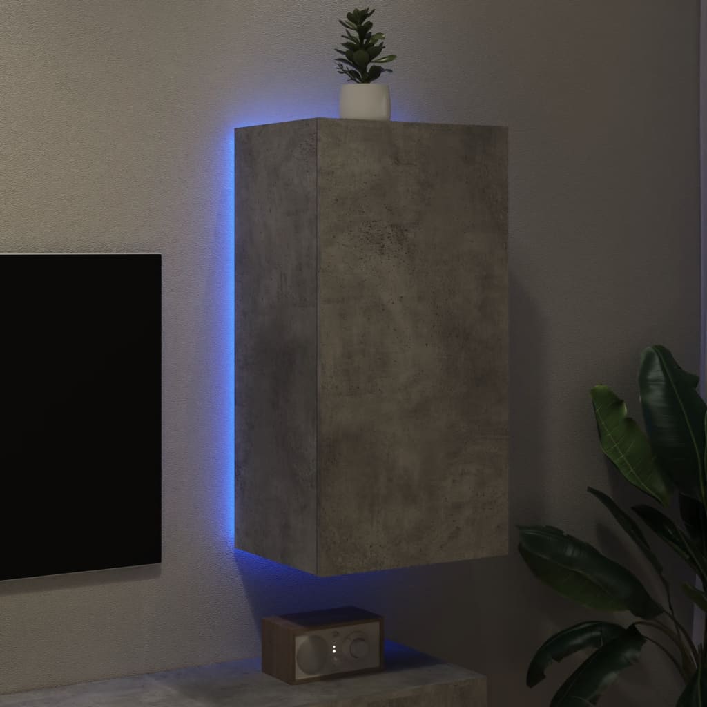 vidaXL TV nástenná skrinka s LED svetlami betónovo sivá 40,5x35x80 cm