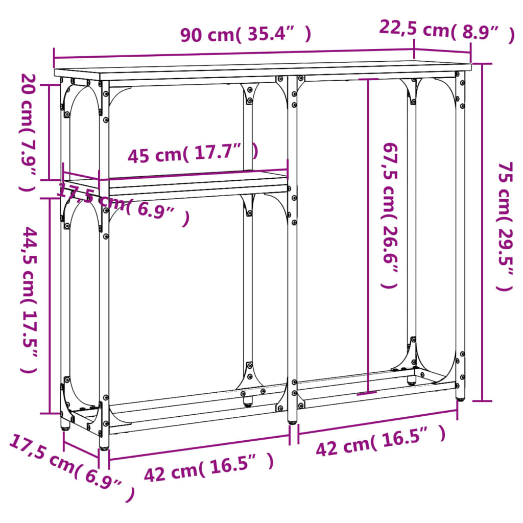 vidaXL Konzolový stolík hnedý dub 90x22,5x75 cm kompozitné drevo