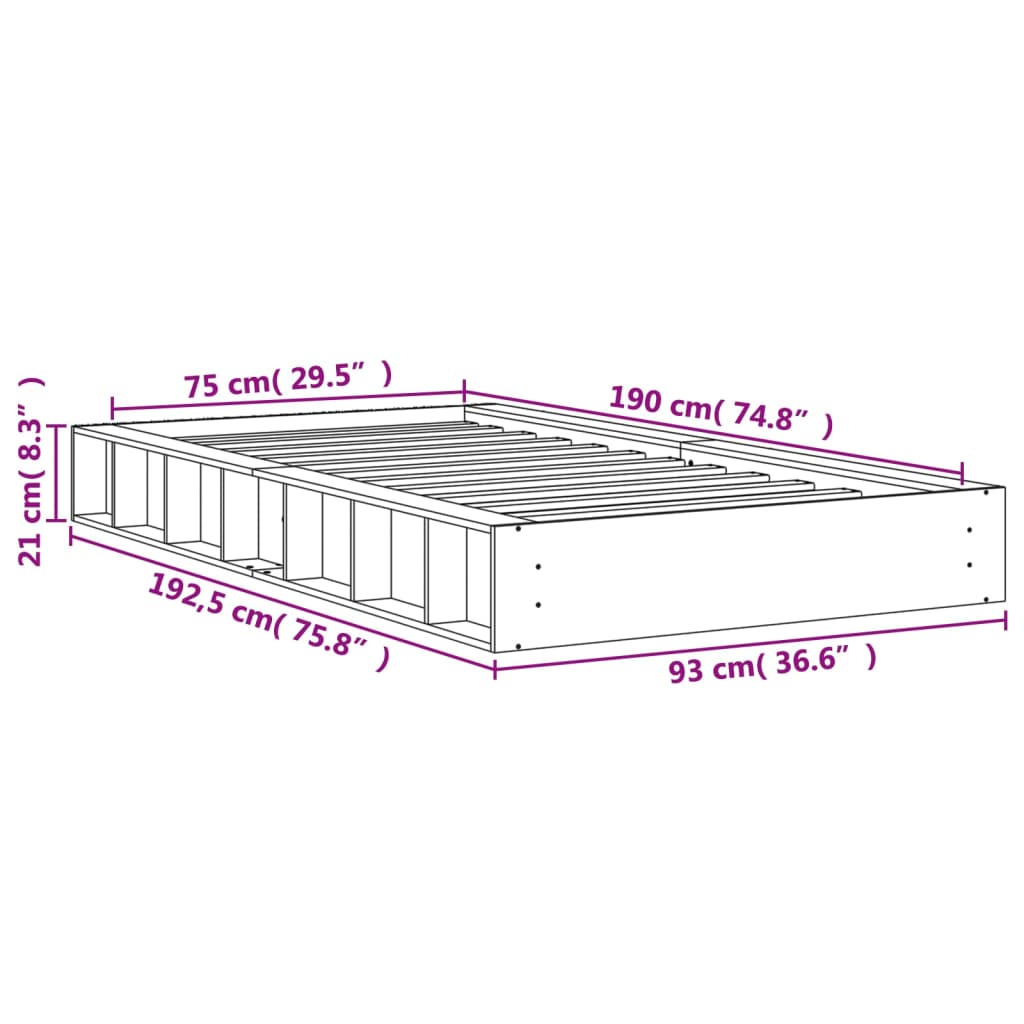 vidaXL Posteľ bez matraca voskovo hnedá 75x190 cm masívna borovica