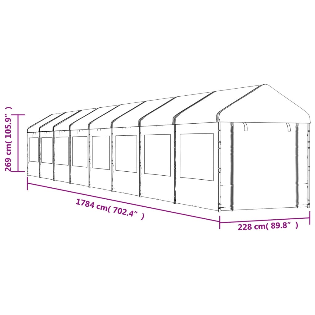 vidaXL Altánok so strechou, biely 17,84x2,28x2,69 m, polyetylén