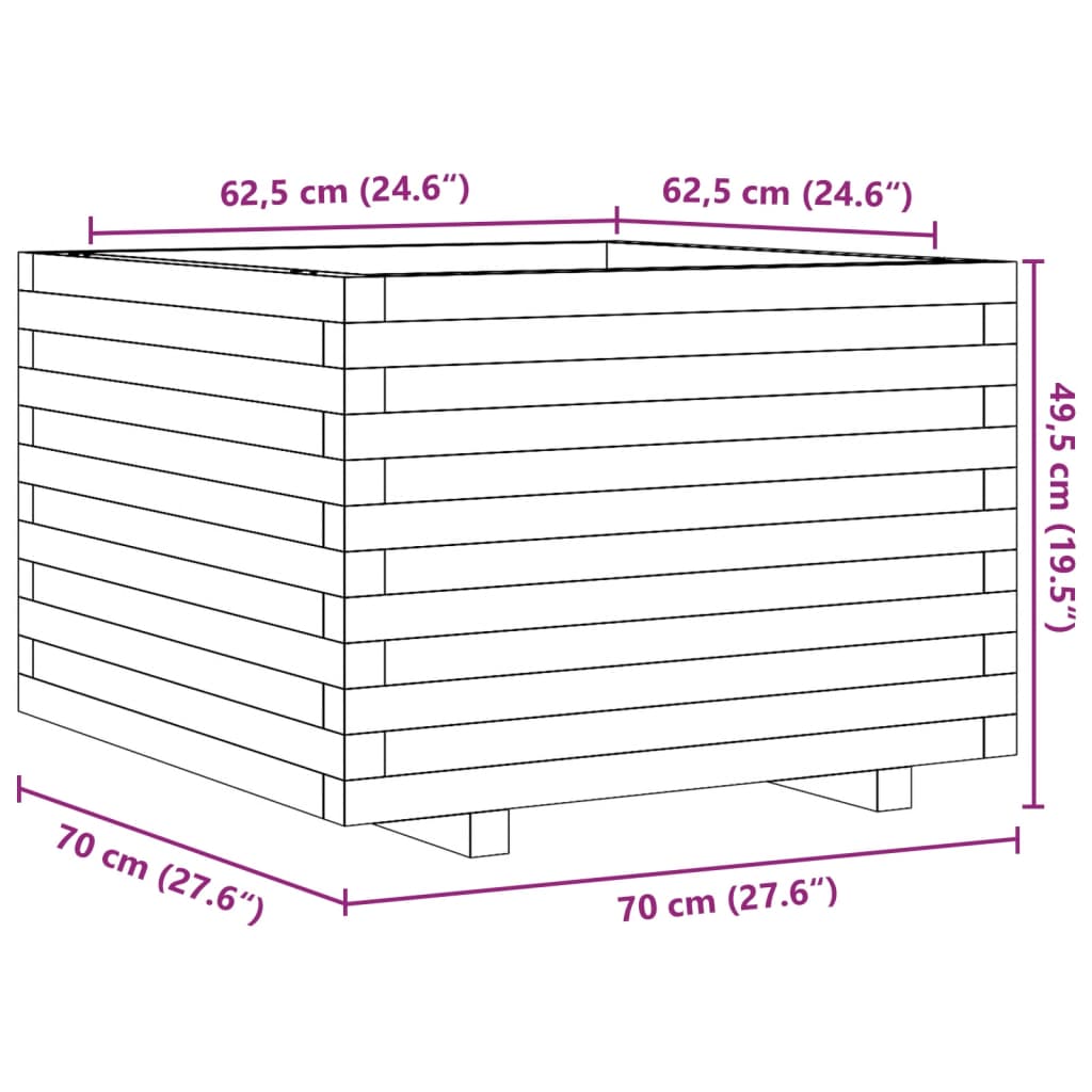 vidaXL Záhradný kvetináč voskovohnedý 70x70x49,5 cm masívna borovica