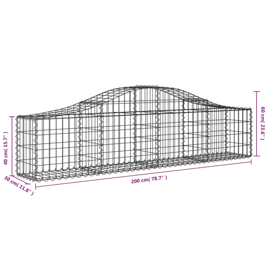 vidaXL Oblúkový gabionový kôš 7 ks 200x30x40/60 cm pozinkované železo