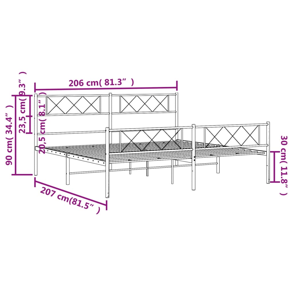 vidaXL Kovový rám postele s čelom a podnožkou čierny 200x200 cm