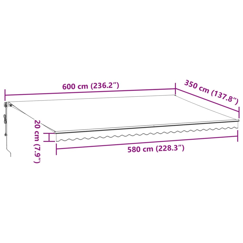 vidaXL Automaticky zaťahovacia markíza s LED burgundská 600x350 cm