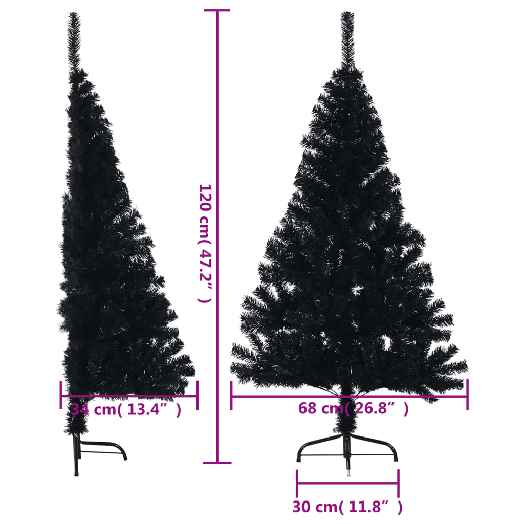 vidaXL Umelý vianočný polovičný stromček so stojanom, čierny 120cm PVC