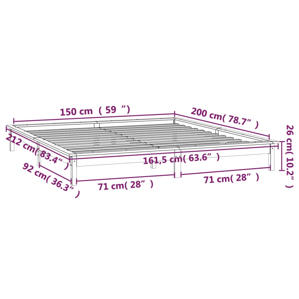 vidaXL Posteľný rám s LED, medový 150x200 cm, King, drevený masív