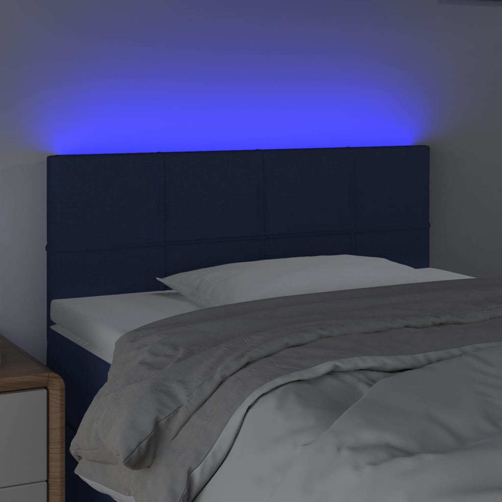 vidaXL Čelo postele s LED modré 100x5x78/88 cm látka