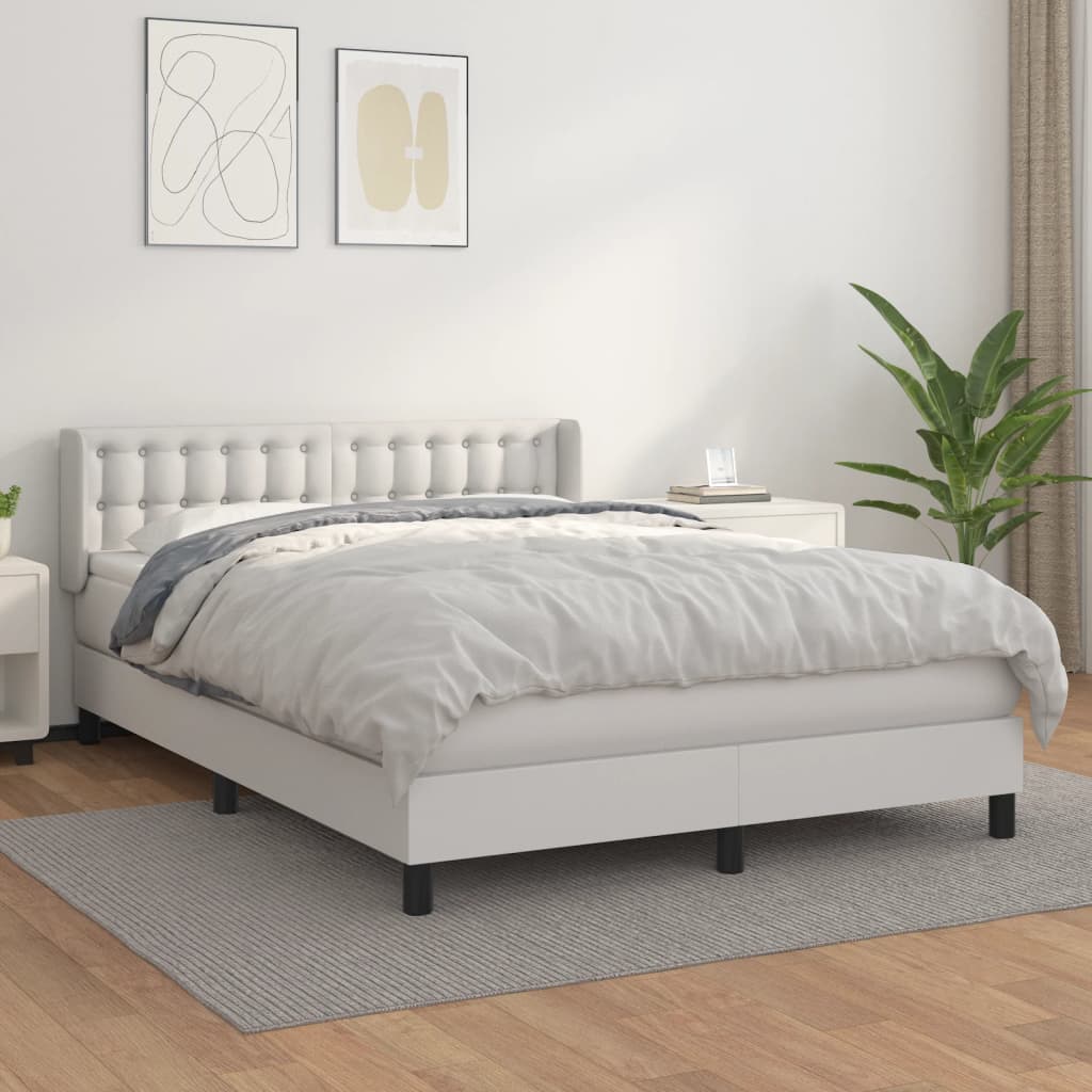 vidaXL Boxspring posteľ s matracom biela 140x200 cm umelá koža