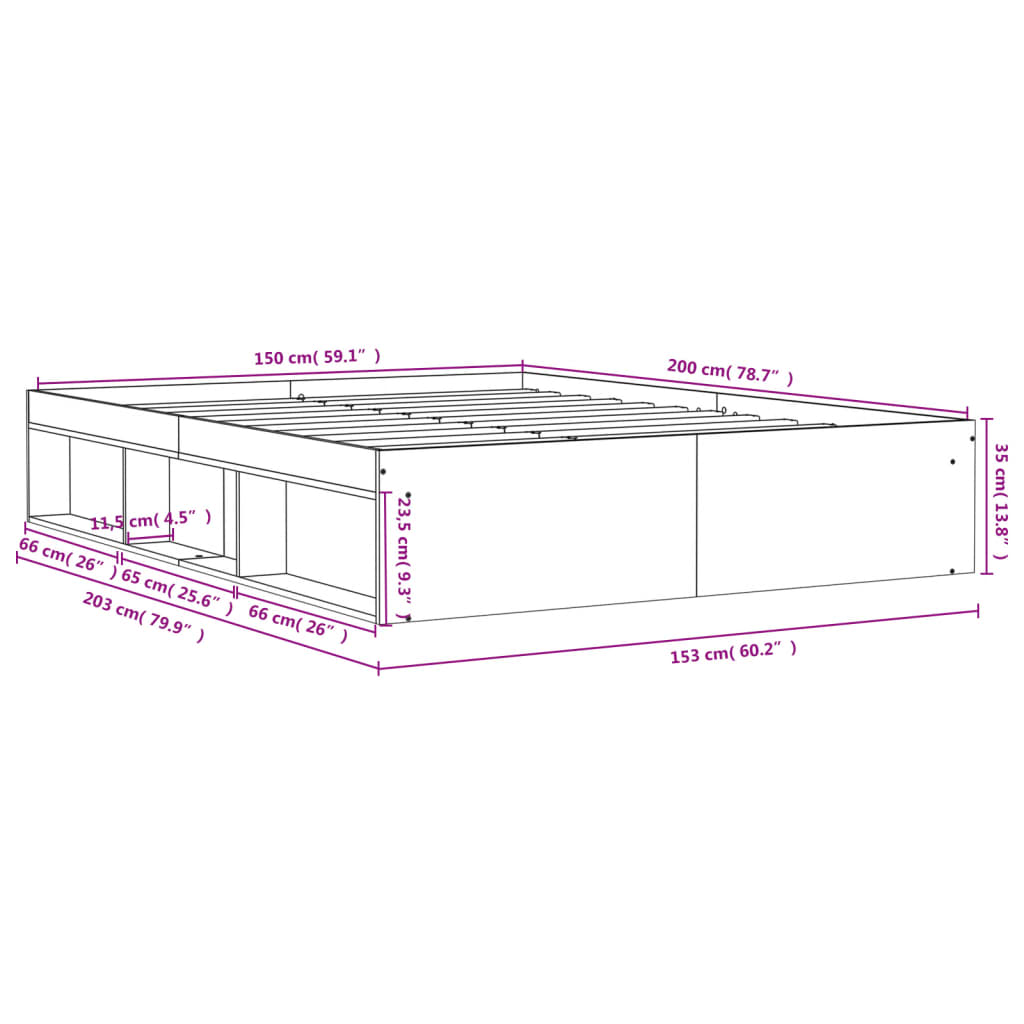 vidaXL Rám postele dub sonoma 150x200 cm king size