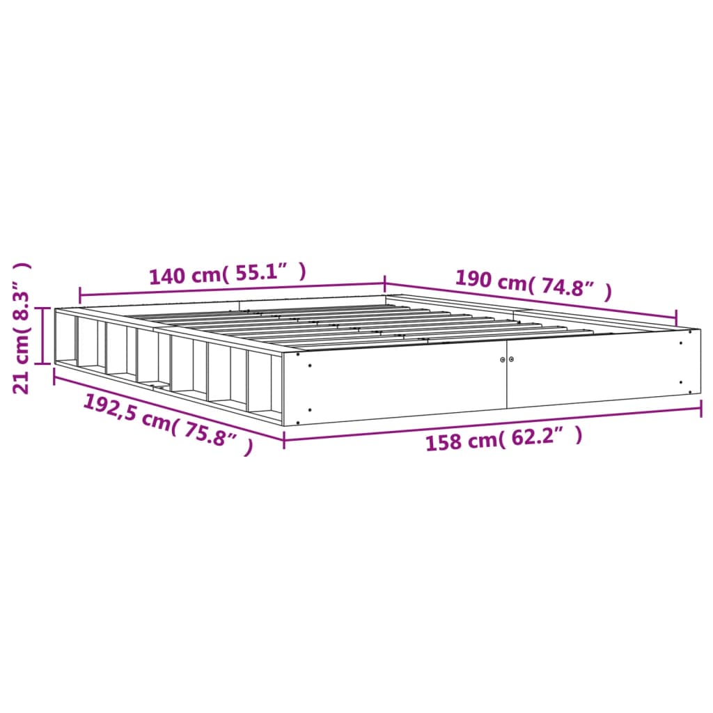 vidaXL Posteľ bez matraca voskovo hnedá 140x190 cm masívna borovica