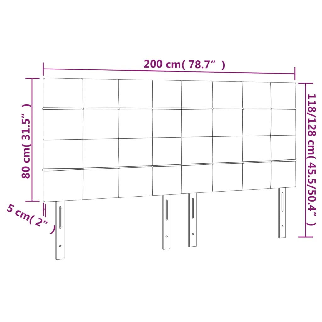 vidaXL Čelo postele s LED čierne 200x5x118/128 cm látka