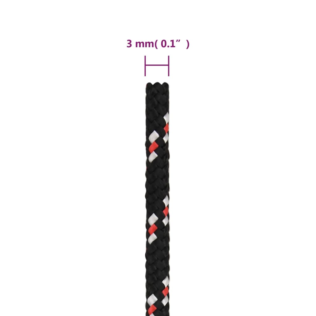 vidaXL Lodné lano čierne 3 mm 25 m polypropylén