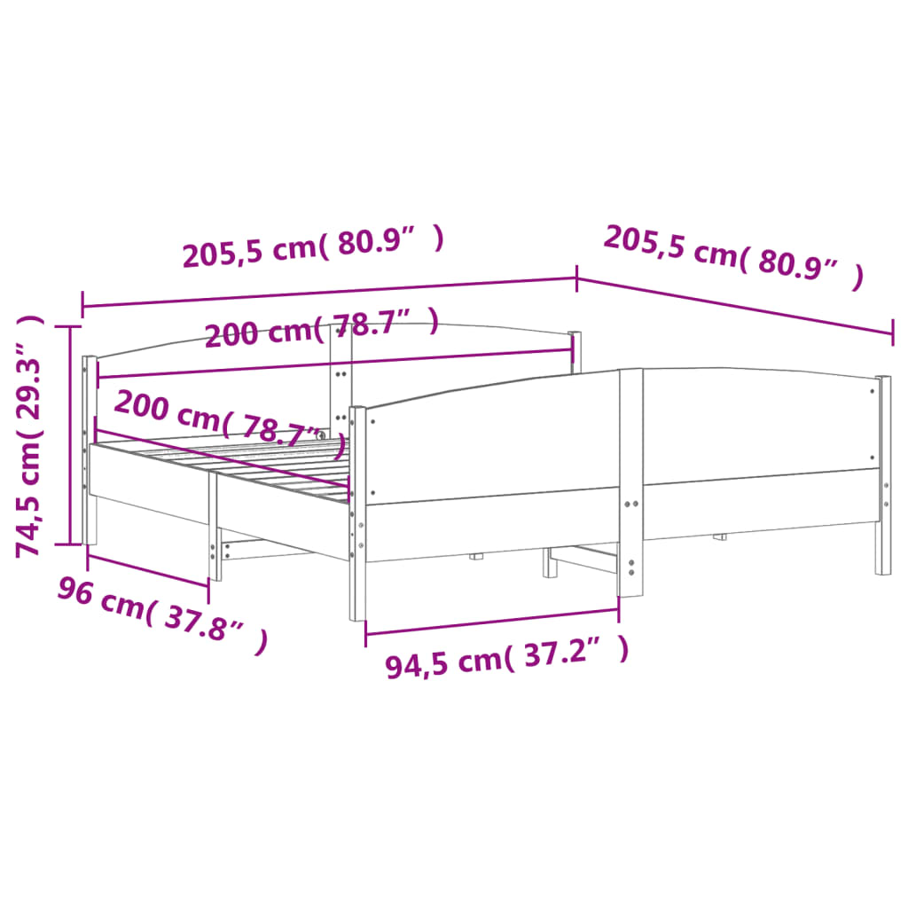 vidaXL Posteľ bez matraca 200x200 cm masívna borovica