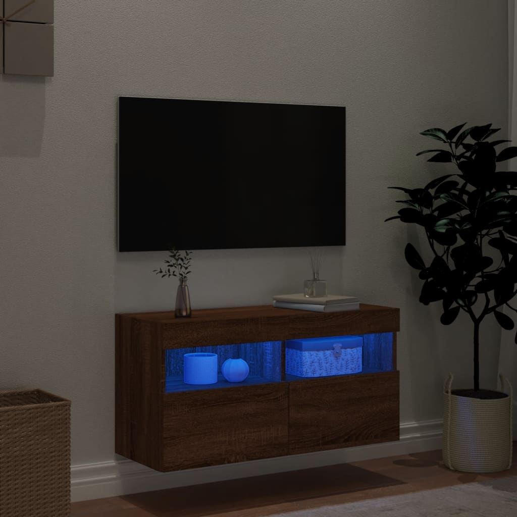 vidaXL TV nástenná skrinka s LED svetlami hnedý dub 80x30x40 cm