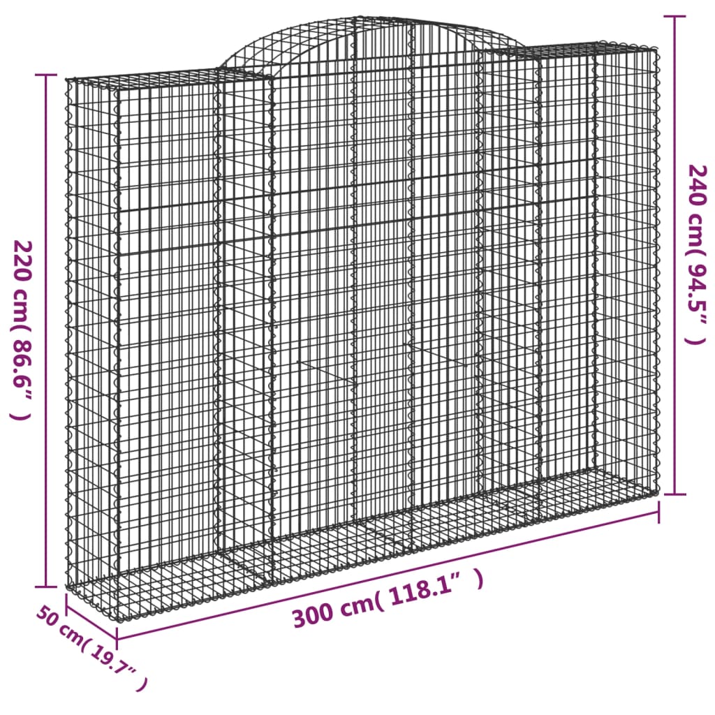 vidaXL Oblúkový gabionový kôš 2 ks 300x50x220/240cm pozinkované železo