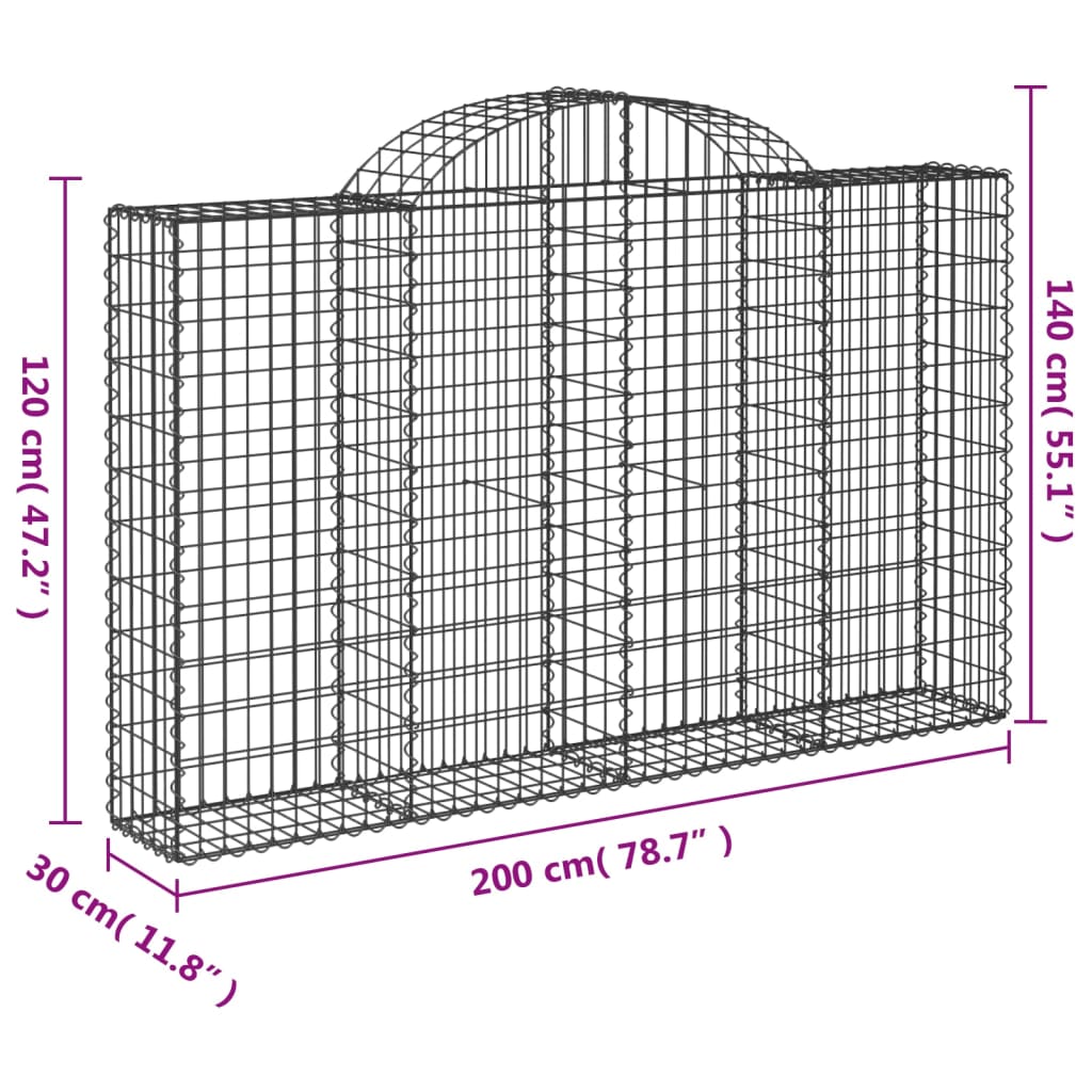 vidaXL Oblúkové gabionové koše 7 ks 200x30x120/140 cm pozink. železo