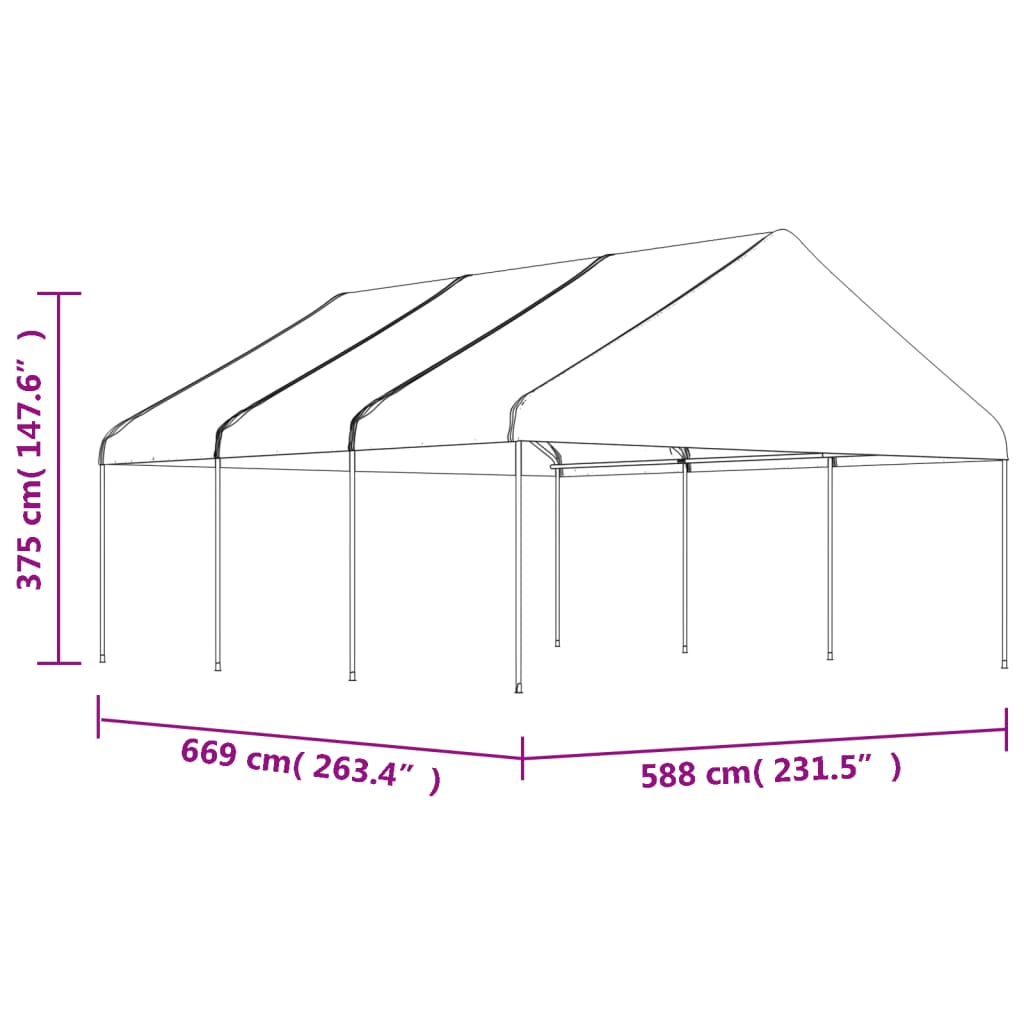 vidaXL Altánok so strechou, biely 6,69x5,88x3,75 m, polyetylén