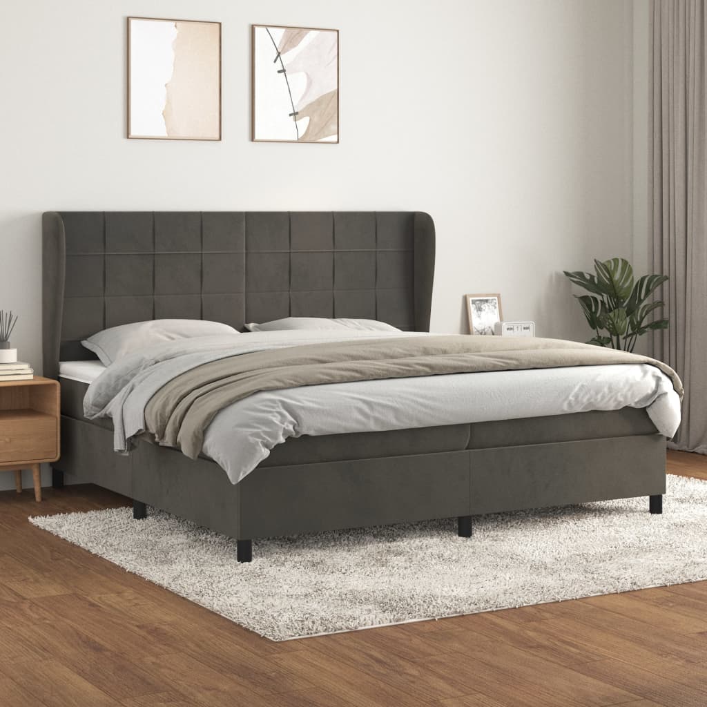 vidaXL Posteľný rám boxspring s matracom tmavosivý 200x200 cm zamat