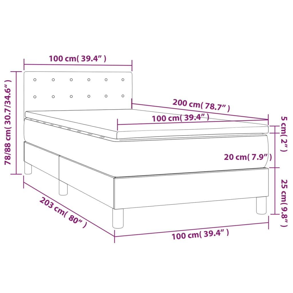 vidaXL Posteľný rám boxspring s matracom čierny 100x200 cm zamat