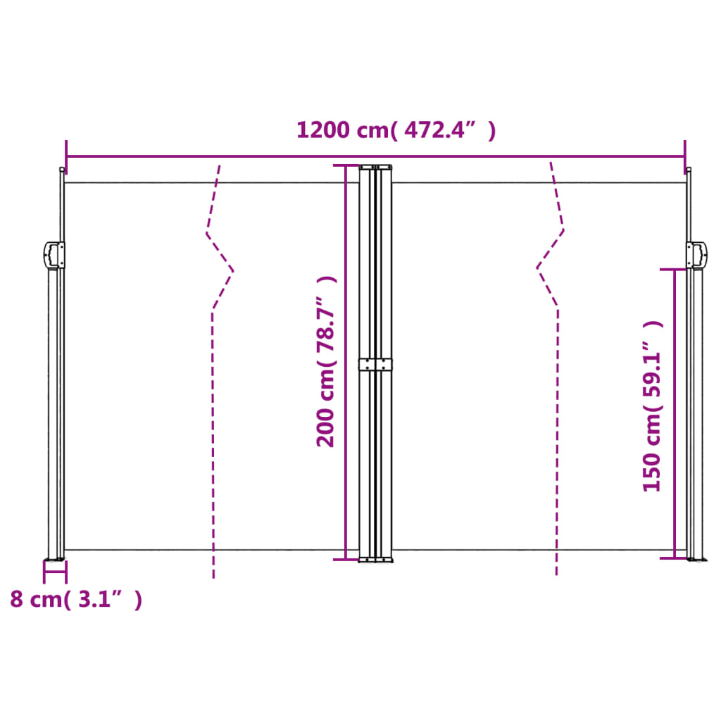 vidaXL Zaťahovacia bočná markíza, modrá 200x1200 cm