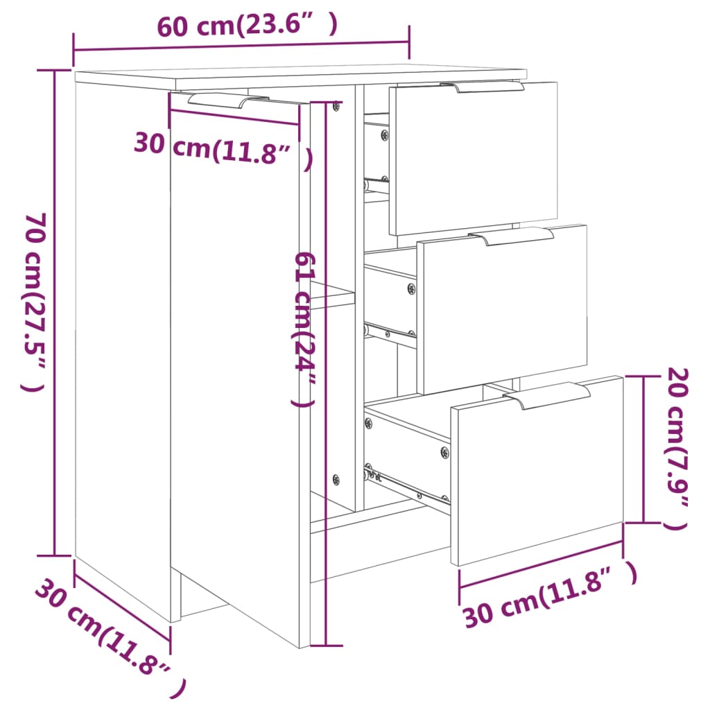 vidaXL Komoda dymový dub 60x30x70 cm spracované drevo