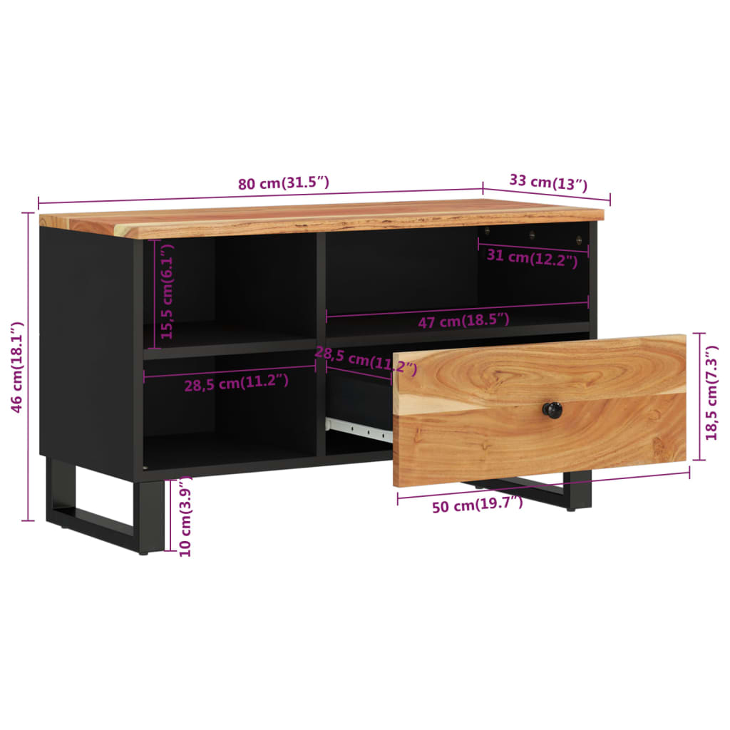 vidaXL TV skrinka 80x33x46 cm masívna akácia a kompozitné drevo